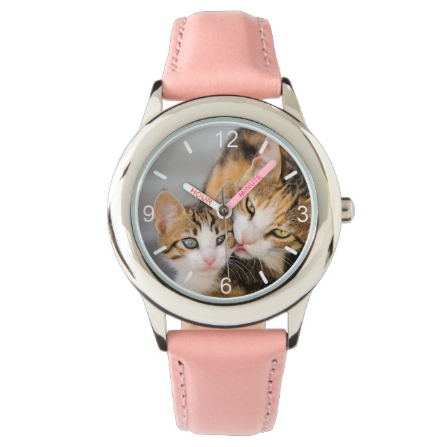 Mutter Katze Lieben Niedlich Baby Kitten Foto Wähl Armbanduhr (Vorderseite)