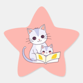 Mutter Katze Reading ihre Kitten Star Sticker