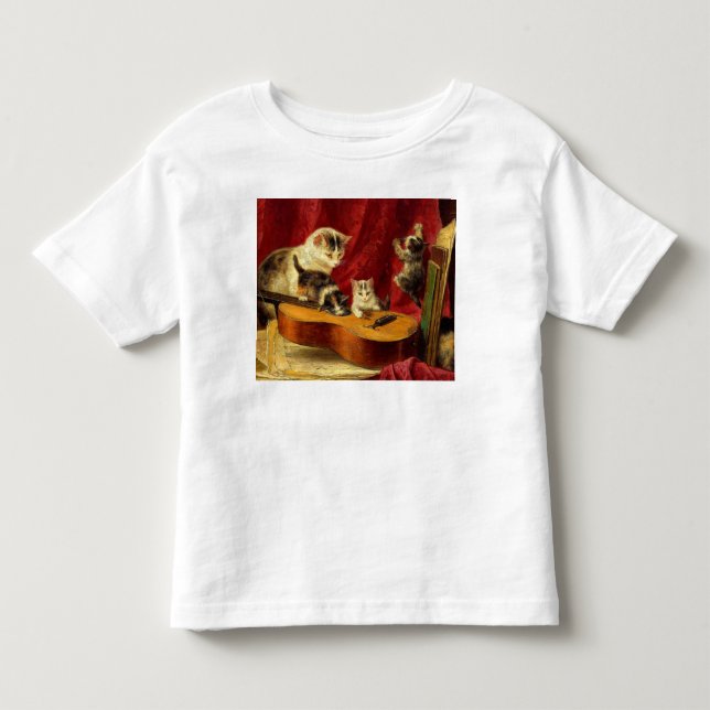 Mutter Katze und Kätzchen spielen mit Gitarre Kleinkind T-shirt (Vorderseite)