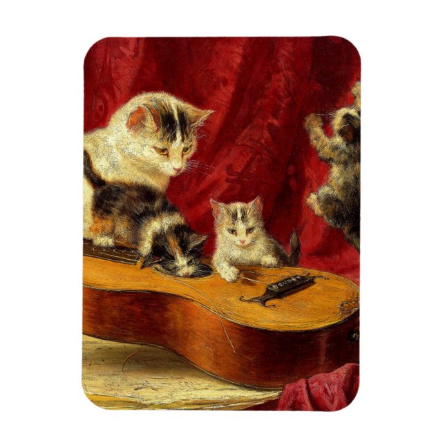 Mutter Katze und Kätzchen spielen mit Gitarre Magnet (Vertikal)