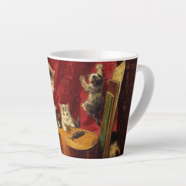 Mutter Katze und Kätzchen spielen mit Gitarre Milchtasse (Rechte Ecke)