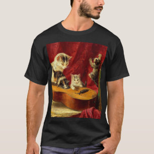Mutter Katze und Kätzchen spielen mit Gitarre T-Shirt