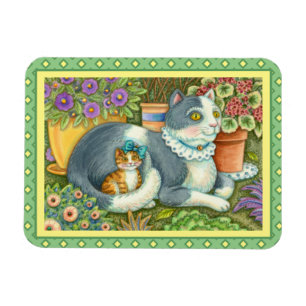 MUTTER KATZE UND KÜCHE, BLUME, BOWS & PLATZ MAGNET