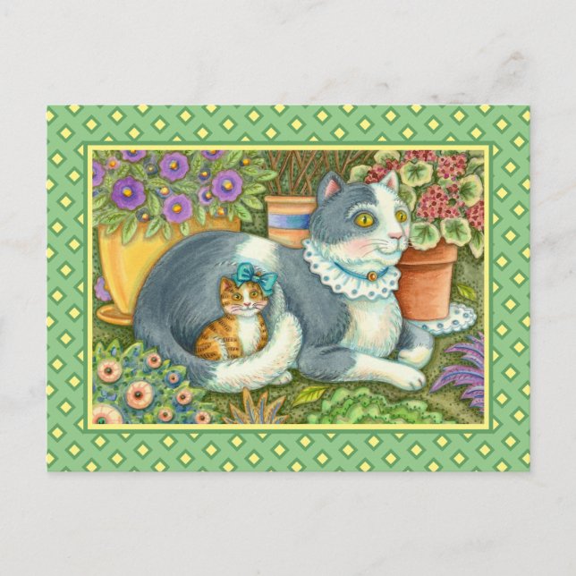 MUTTER KATZE UND KÜCHE, BLUME, BOWS & PLATZ POSTKARTE (Vorderseite)