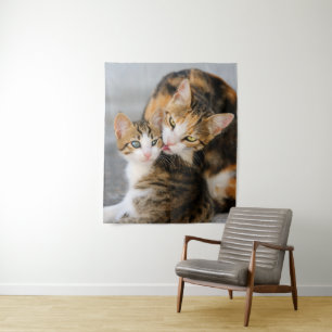 Mutter Katzen Lieben Niedlich Baby Kitten Tier Fot Wandteppich