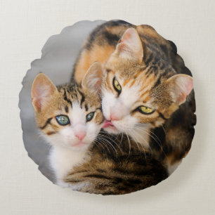 Mutter Katzen Lieben Niedlich Kätzchen glatt Rundes Kissen