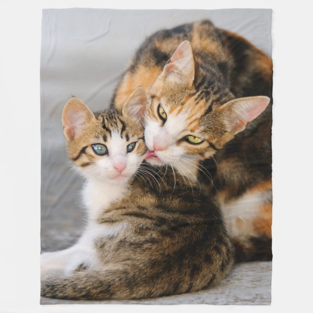 Mutter Katzen Lieben Niedlich Kitten Fleecedecke (Vorderseite)