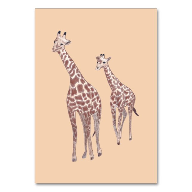 Mutter Kind Giraffe Lesekarten für Erwachsene Tischnummer (Vorderseite)