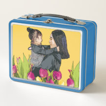 Mutter-Kind-Liebe-Illustration Metall-Lunchbox
