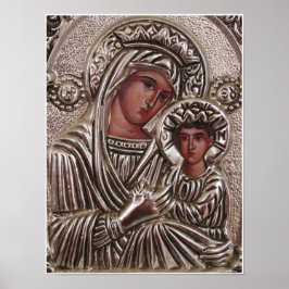 Mutter-Kind-Symbol, Madonna und Jesus in Silber Poster