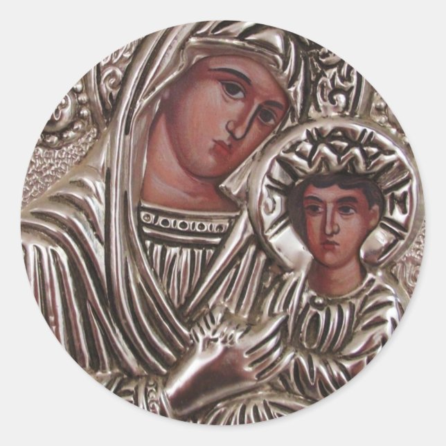 Mutter-Kind-Symbol, Madonna und Jesus in Silber Runder Aufkleber (Vorderseite)