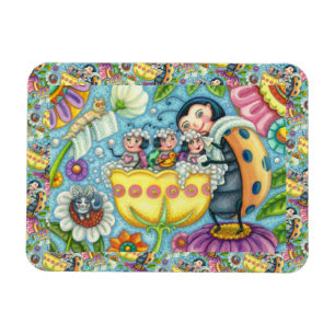 MUTTER LADYBUG & KINDER, TULIP-BABELBAD MAGNET