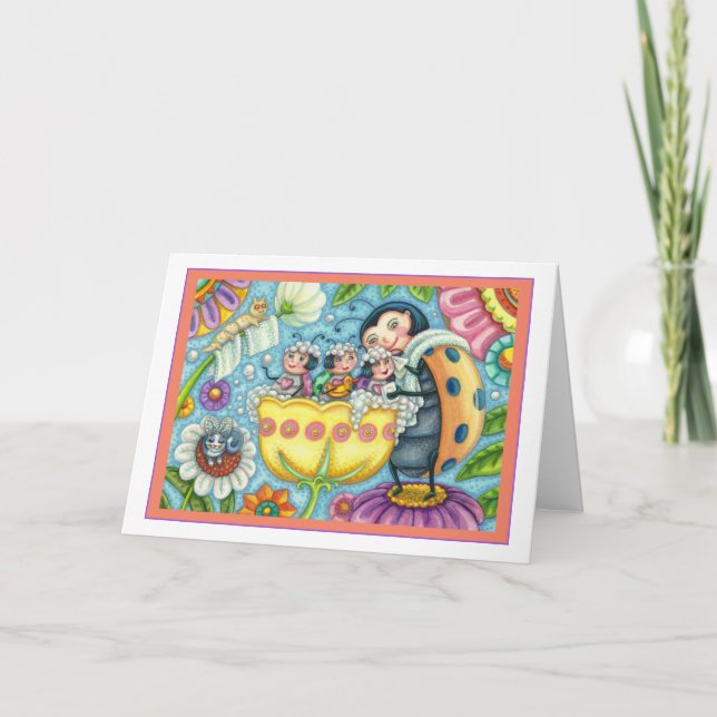MUTTER LADYBUG & KINDER, TULIP BUBBLE BAD Leere Karte (Vorderseite)