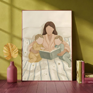 Mutter liest Kindern eine Gutenachtgeschichte vor  Poster
