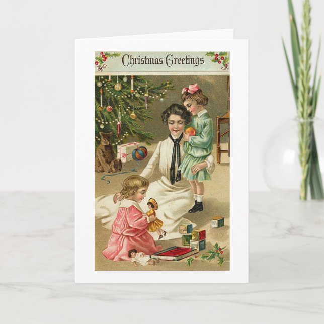 Mutter, Mädchen und Spielzeug zu Weihnachten (Vorderseite)
