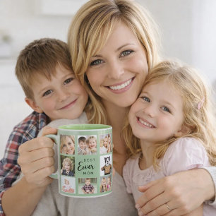 Mutter Mama Fotocollage salbeigrün Tasse