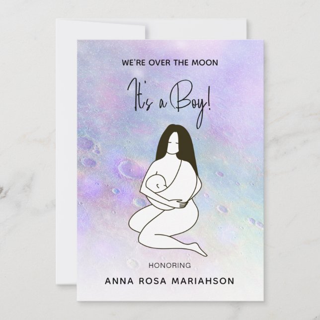 * Mutter Mama Holding Baby Moon Crater Shower Boy Einladung (Vorderseite)