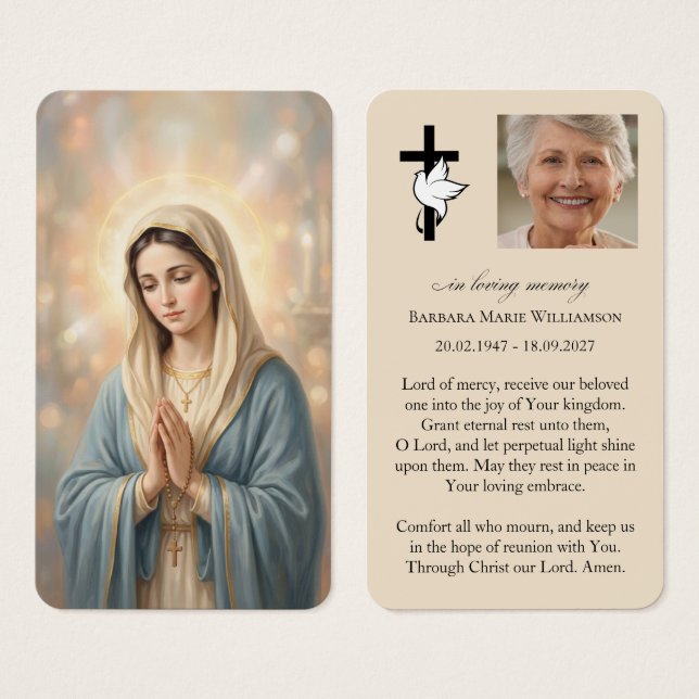 Mutter-Maria-Personalisierte Trauerkarte (Vorne & Hinten)
