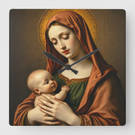 Mutter Mary and Baby Jesus Wall Clock Quadratische Wanduhr