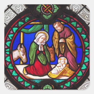 Mutter-Mary-Baby-Jesus-Buntglas-Aufkleber Quadratischer Aufkleber