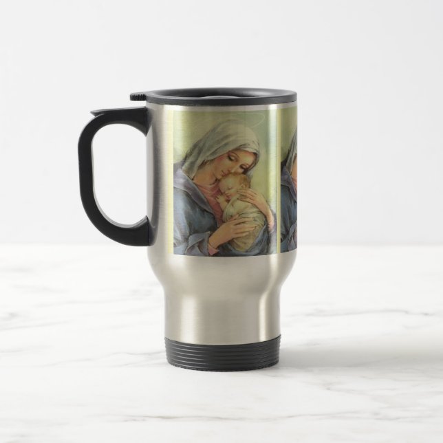 Mutter-Mary-Baby-Jesus-Edelstahl-Reise-Schale Reisebecher (Links)