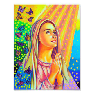 Mutter Mary betet mit Licht von oben Fotodruck