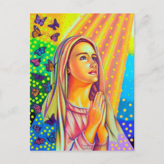 Mutter Mary betet mit Licht von oben Postkarte