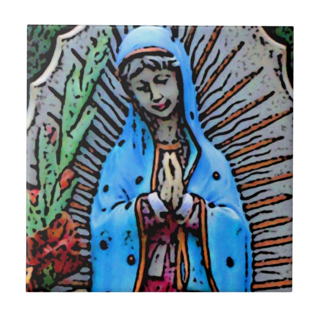 Mutter Mary Folk Art Style Fliese (Vorderseite)