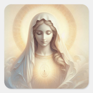 Mutter Mary in sanften weißen Tönen Quadratischer Aufkleber