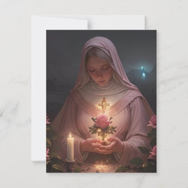 Mutter Mary Pink Rose Weihnachtskarte Feiertagskarte (Vorderseite)