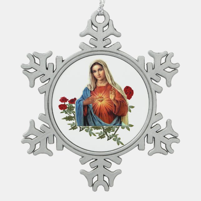 Mutter MAry Schneeflocken Zinn-Ornament (Vorderseite)