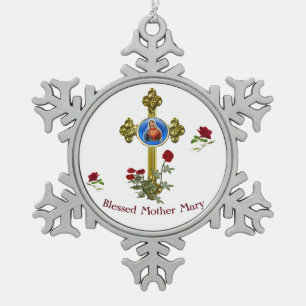 Mutter MAry Schneeflocken Zinn-Ornament