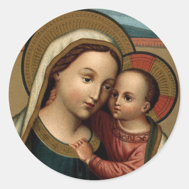 Mutter Mary und Baby Jesus Christus Weihnachten Runder Aufkleber (Vorderseite)