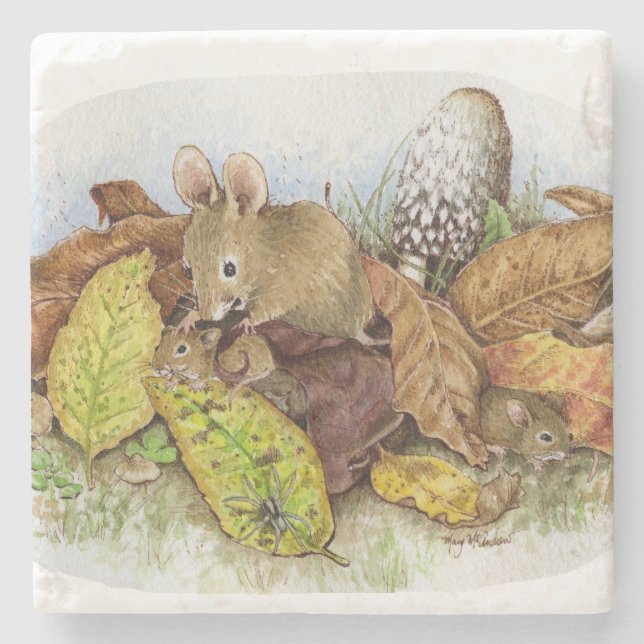 Mutter Maus und Babys in den Blätter Steinuntersetzer (Vorderseite)