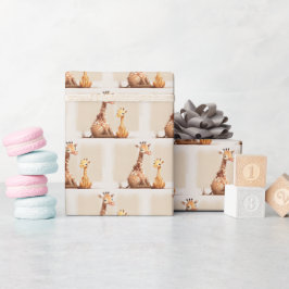 Mutter mit Baby Giraffe Wasserfarbe Geschenkpapier