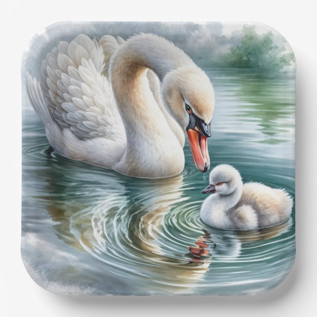 Mutter mit Cygnet wechseln Pappteller (Vorderseite)