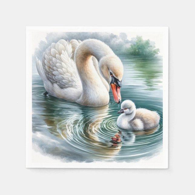Mutter mit Cygnet wechseln Serviette (Vorderseite)