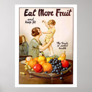 Mutter mit ihrem Kind, essen mehr Obst, Vintag Poster