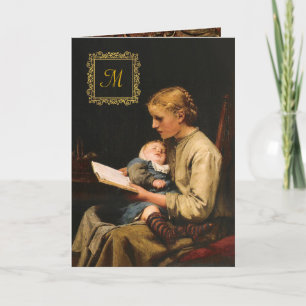 Mutter mit ihrem Vintagen Gold Monogramm Karte