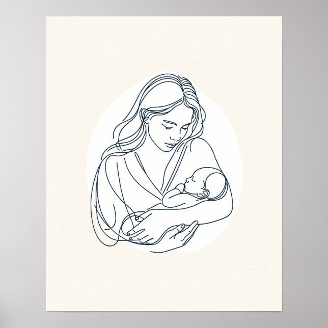 Mutter mit neugeborenem Baby - Art der Linie Poster (Vorne)