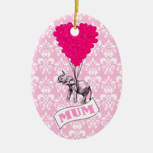 Mutter mit rosa Elefanten Keramikornament (Vorne)