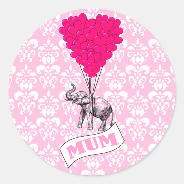 Mutter mit rosa Elefanten Runder Aufkleber (Vorderseite)