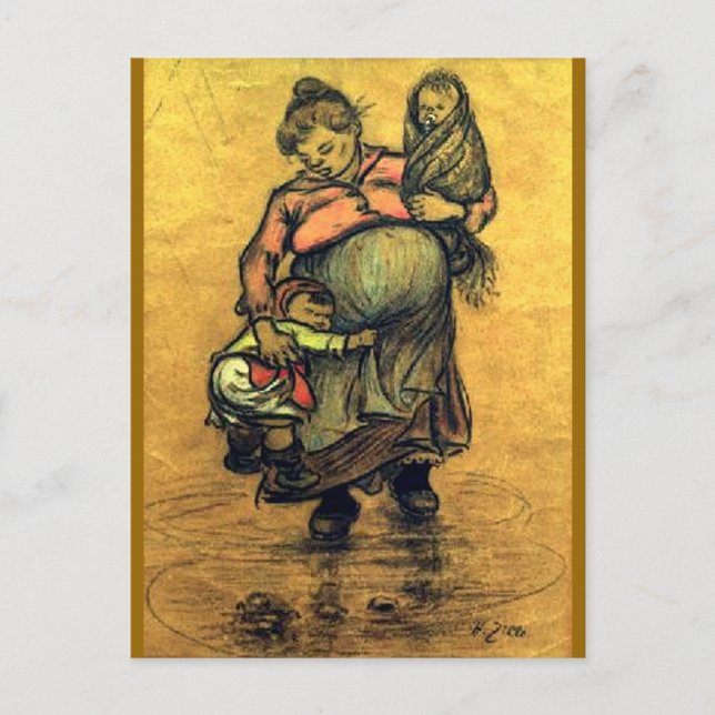 Mutter mit zwei Kindern Postkarte (Vorderseite)