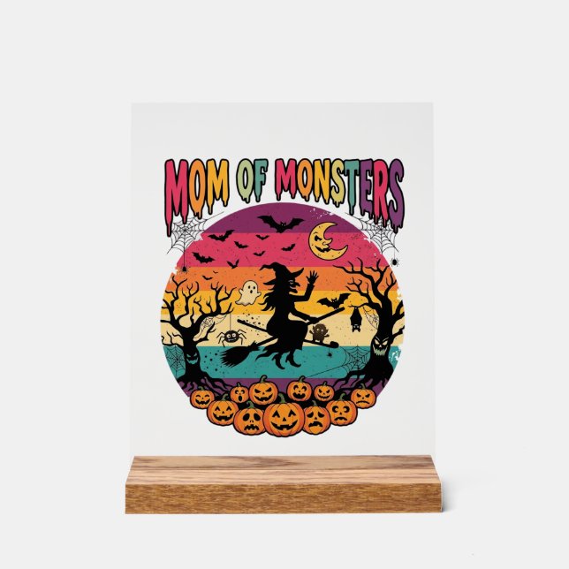 Mutter Monster Halloween Hexe Kürbisse Fledermäuse Acrylschild (Vorderseite)