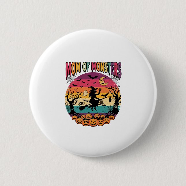 Mutter Monster Halloween Hexe Kürbisse Fledermäuse Button (Vorderseite)