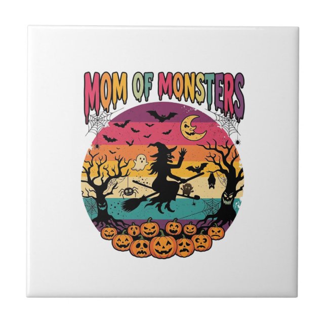 Mutter Monster Halloween Hexe Kürbisse Fledermäuse Fliese (Vorderseite)
