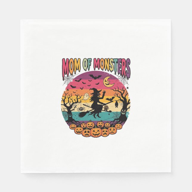 Mutter Monster Halloween Hexe Kürbisse Fledermäuse Serviette (Vorderseite)