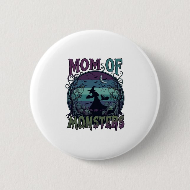 Mutter Monster Halloween Hexe Mond Kürbisse Friedh Button (Vorderseite)