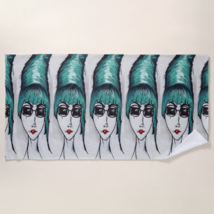 Mutter Monster Sassy Beehive Pop-Art-Zeichnung Strandtuch