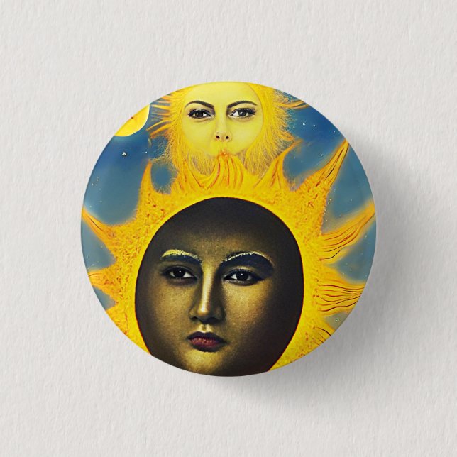 Mutter Natur Sun Moon Gesicht Original Fantasy Art Button (Vorderseite)